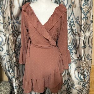 Peach Love Swiss Dot ruffle dress Size M